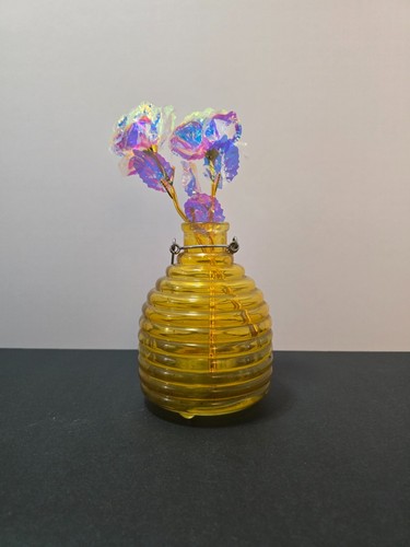 Vintage yellow glass bee - glass, hive
